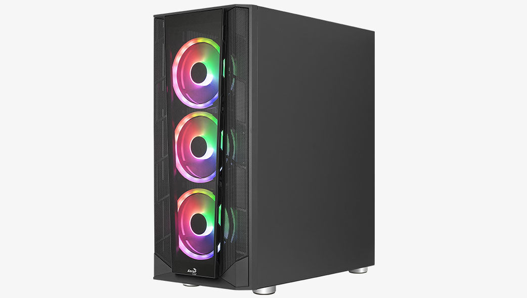 Aerocool Prism ARGB Black Mid tower case - 120mm ARGB Fan x 4; 6-port ARGB control hub - ATX - 2x 2.5'' or 2x3.5'' - 360 Radiato | dynacor.co.za