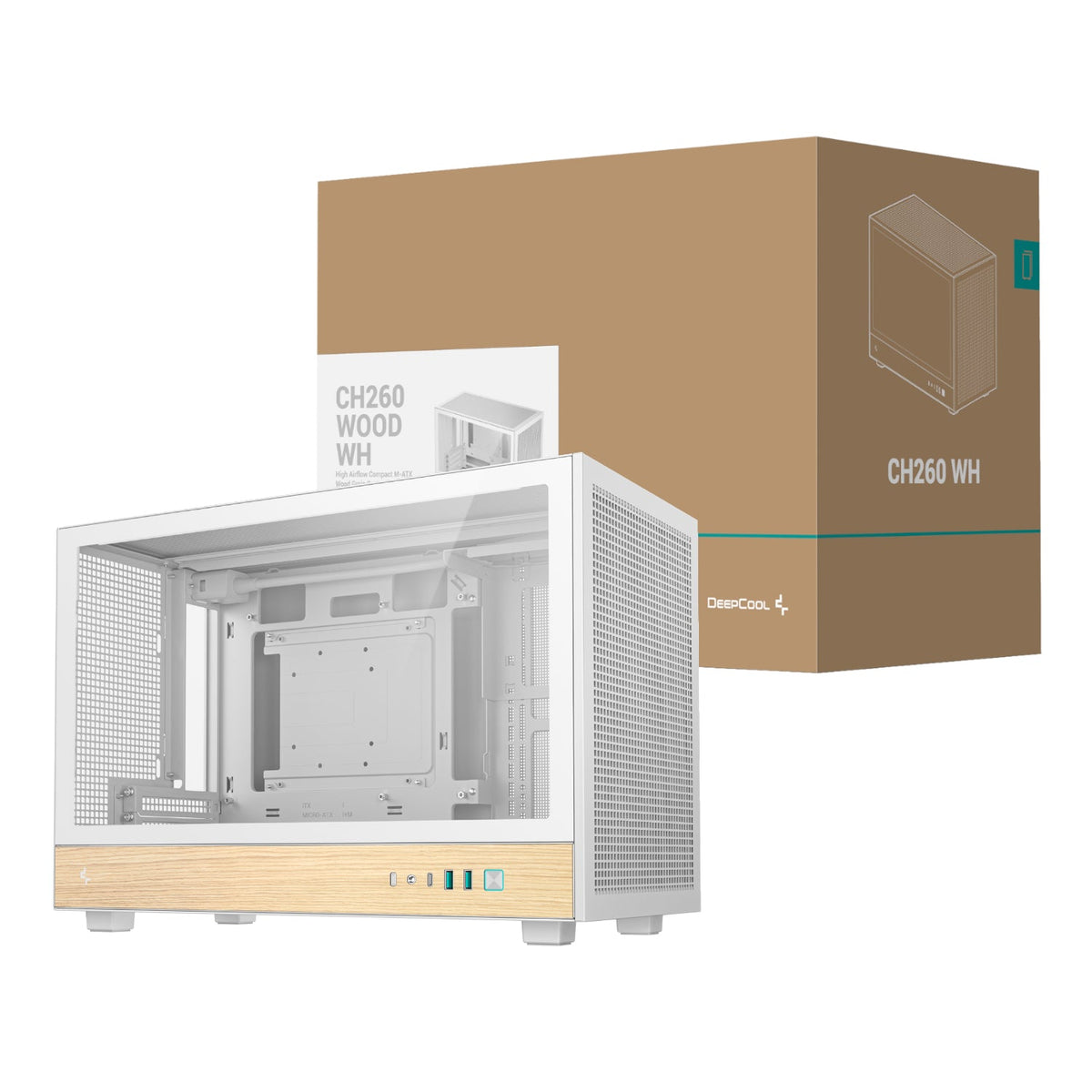 DeepCool CH260 Wood mATX Gaming Chassis White | dynacor.co.za