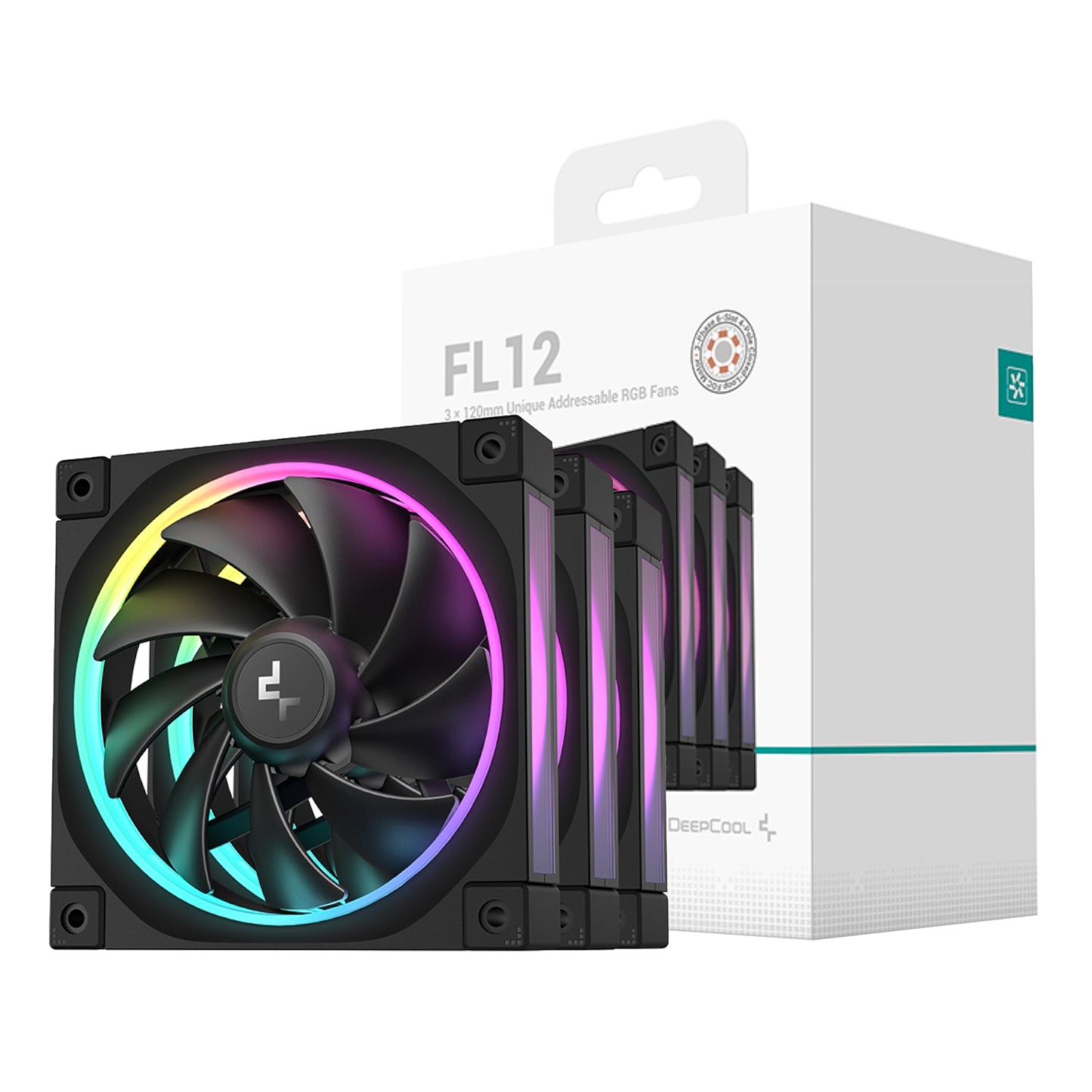 DeepCool FL12 3-in-1 ARGB 120mm Fan 3 Pack - Black | dynacor.co.za