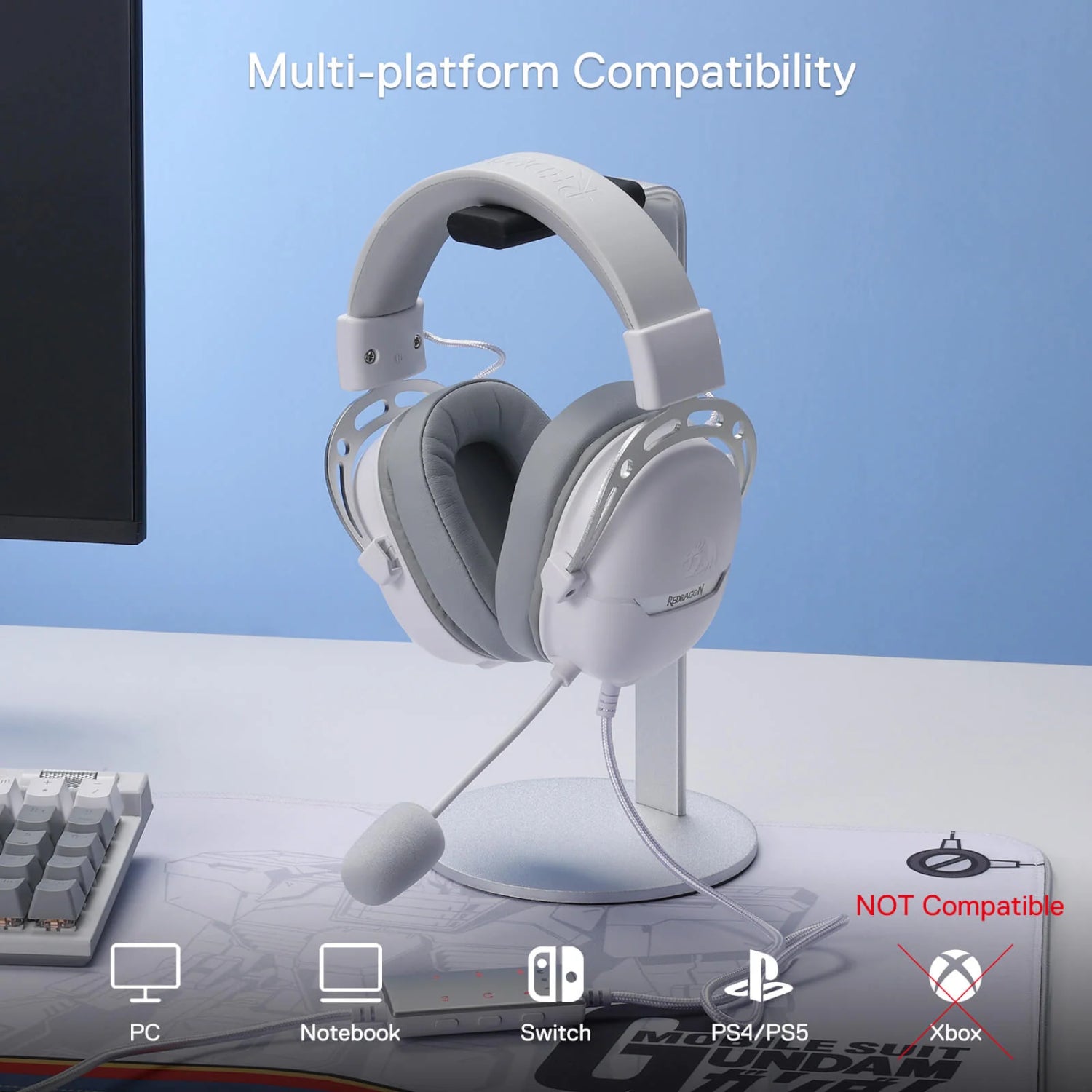 REDRAGON Over-Ear AURORA Gaming Headset - White | dynacor.co.za