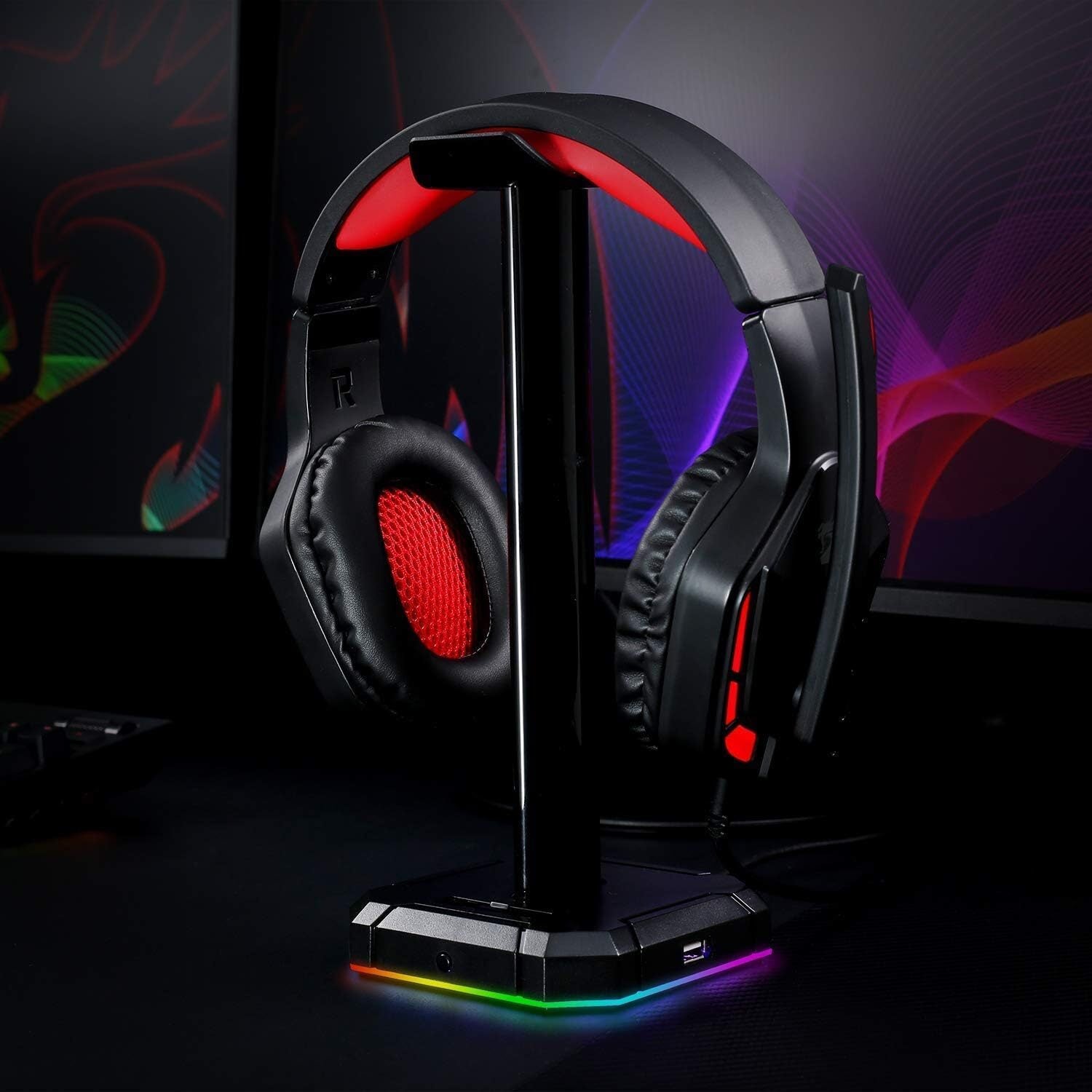 Redragon HA300 Scepter Pro RGB Headset Stand with USB Hub (4 x USB 2.0, RGB Lighting) | dynacor.co.za