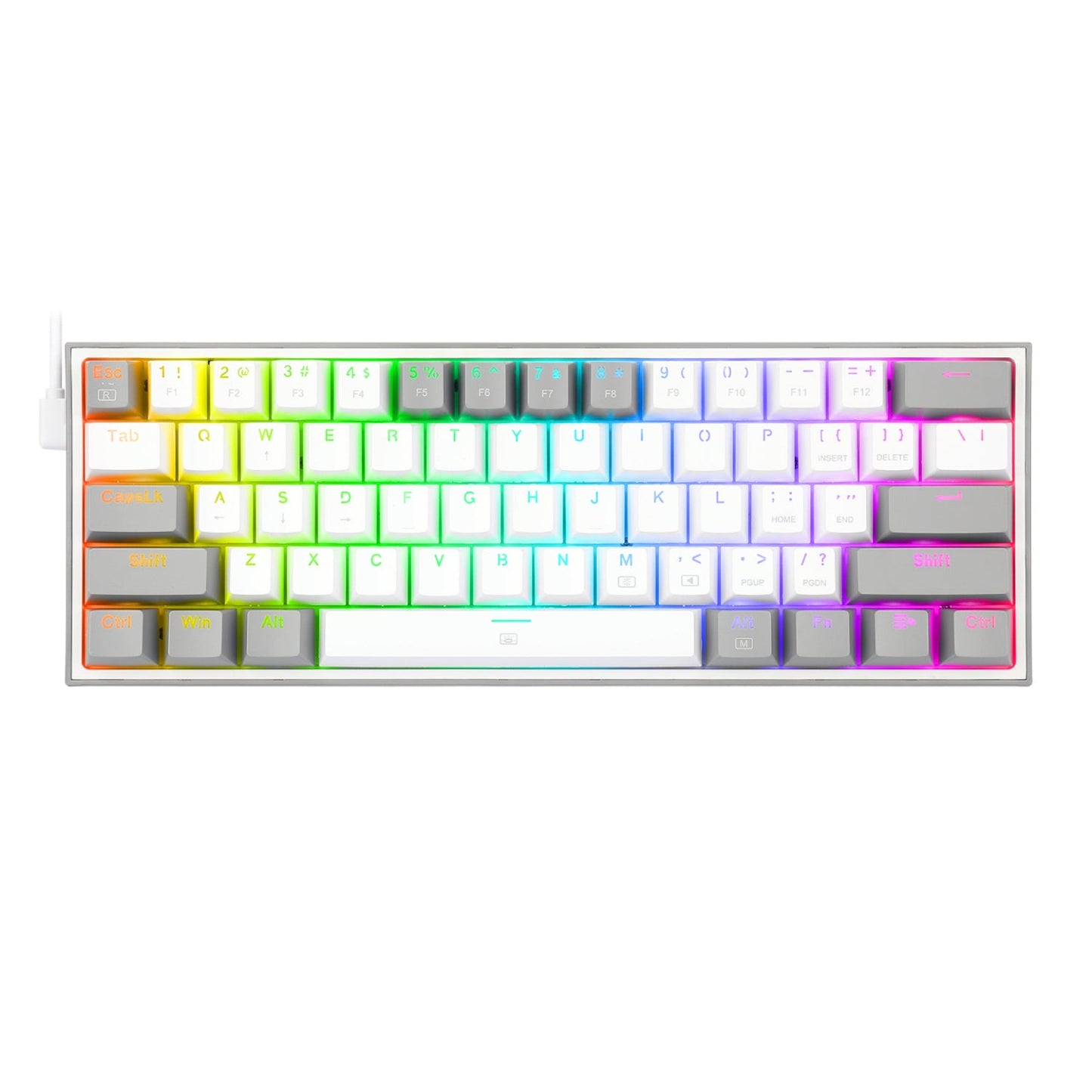 Redragon K617 FIZZ 60% Wired RGB Gaming Keyboard - White/Grey | dynacor.co.za