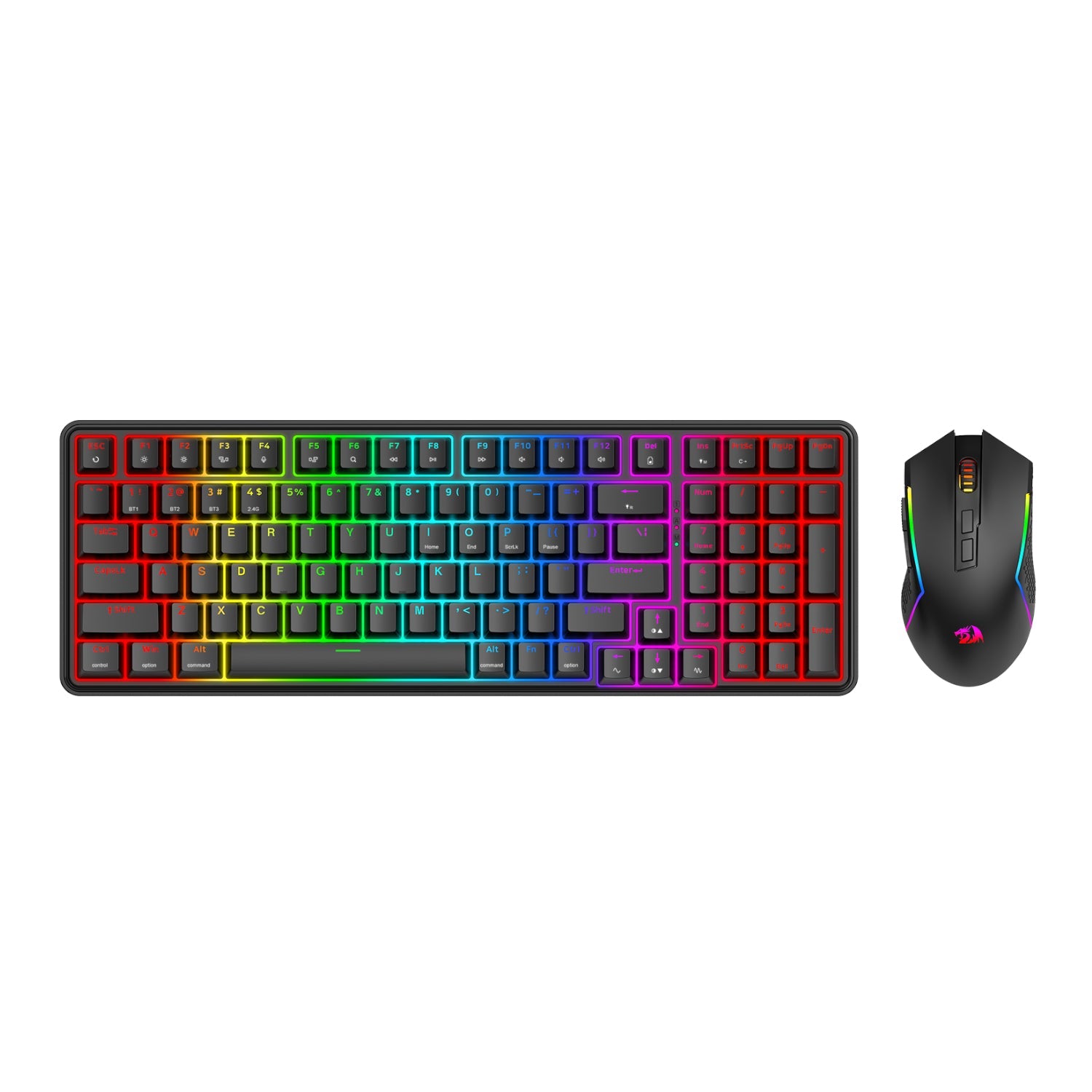 Redragon S162 RGB 3-Mode Wireless Mechanical Gaming Keyboard and Mouse Combo - Black | dynacor.co.za