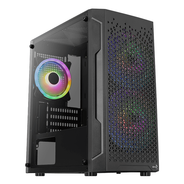Aerocool Trinity Mini Black tower case - 2x 140mm and 1x 120mm RGB included - Micro ATX - 2x3.5'' or 3x 2.5'' - 240mm radiator | dynacor.co.za