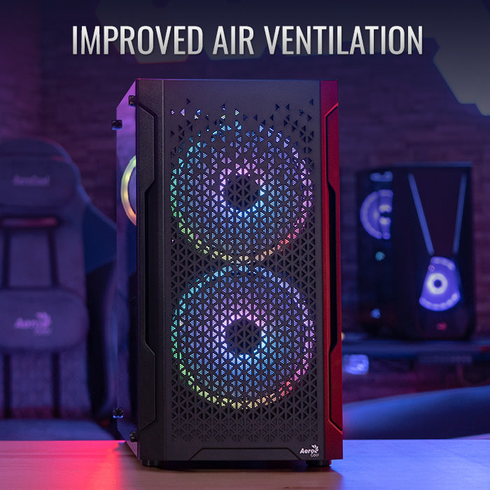 Aerocool Trinity Mini Black tower case - 2x 140mm and 1x 120mm RGB included - Micro ATX - 2x3.5'' or 3x 2.5'' - 240mm radiator | dynacor.co.za
