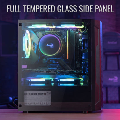 Aerocool Trinity Mini Black tower case - 2x 140mm and 1x 120mm RGB included - Micro ATX - 2x3.5'' or 3x 2.5'' - 240mm radiator | dynacor.co.za