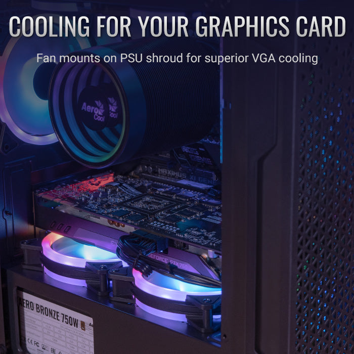 Aerocool Trinity Mini Black tower case - 2x 140mm and 1x 120mm RGB included - Micro ATX - 2x3.5'' or 3x 2.5'' - 240mm radiator | dynacor.co.za