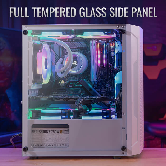 Aerocool Trinity Mini White tower case - 2x 140mm and 1x 120mm RGB included - Micro ATX - 2x3.5'' or 3x 2.5'' - 240mm radiator | dynacor.co.za