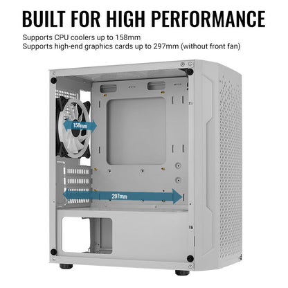 Aerocool Trinity Mini White tower case - 2x 140mm and 1x 120mm RGB included - Micro ATX - 2x3.5'' or 3x 2.5'' - 240mm radiator | dynacor.co.za