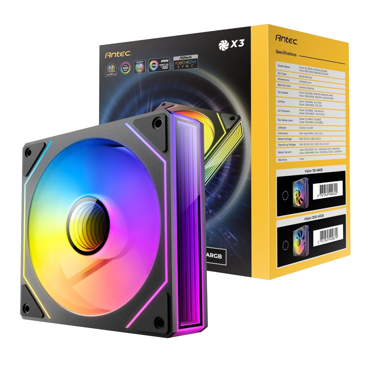 Antec VISION PWM 120mm ARGB Infinity Mirror Case Fan 3 Pack Black | dynacor.co.za