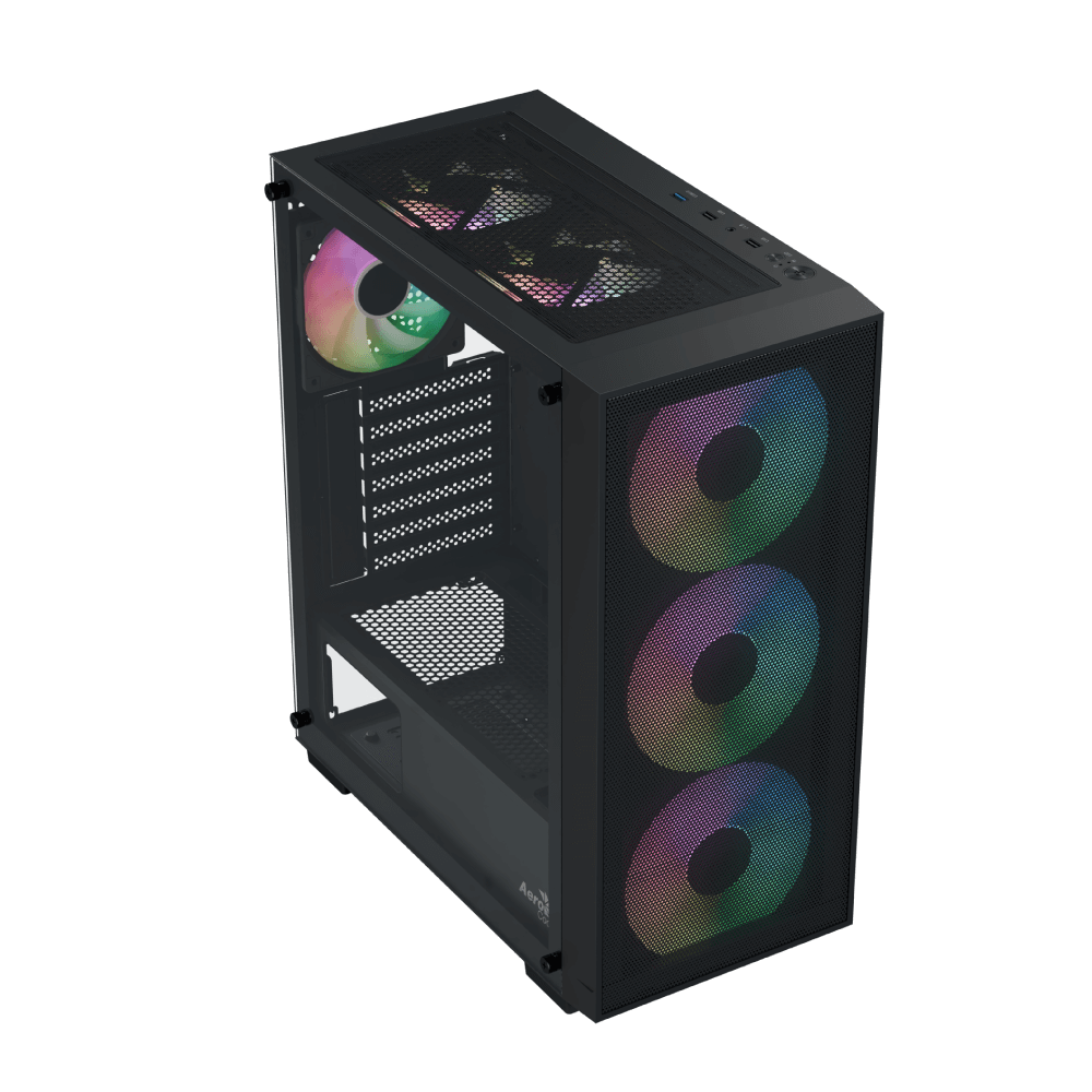 Aerocool B509A Black Mid tower case - Includes 120mm ARGB Fan x 6 - ATX - 5x 2.5'' or 3x3.5'' - 360mm Radiator. | dynacor.co.za
