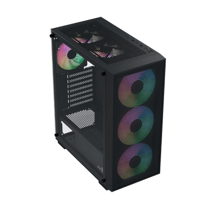 Aerocool B509A Black Mid tower case - Includes 120mm ARGB Fan x 6 - ATX - 5x 2.5'' or 3x3.5'' - 360mm Radiator. | dynacor.co.za