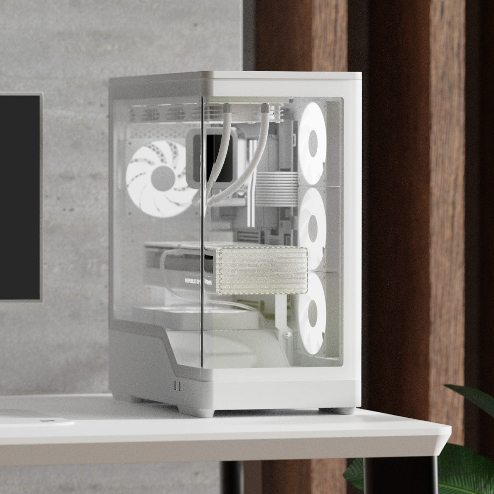 Aerocool P500A White Mid tower case - Includes 120mm ARGB Fan x 4 and 4-port ARGB control hub - ATX - 3x 2.5'' or 2x3.5'' - 360m | dynacor.co.za