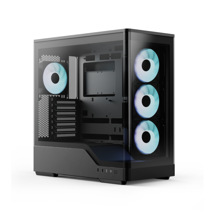 Aerocool P500A Black Mid tower case - Includes 120mm ARGB Fan x 4 and 4-port ARGB control hub - ATX - 3x 2.5'' or 2x3.5'' - 360m | dynacor.co.za