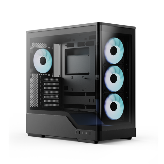 Aerocool P500A Black Mid tower case - Includes 120mm ARGB Fan x 4 and 4-port ARGB control hub - ATX - 3x 2.5'' or 2x3.5'' - 360m | dynacor.co.za