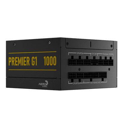 Aerocool Premier G1 Gold 1000W PSU - ATX 3.1 PCIe5.1 - ATX 24 PIN; 1x 4+4PIN CPU; 1x CPU 8PIN; 12x SATA; 2x PATA; 9x PCIe 6+2PIN | dynacor.co.za