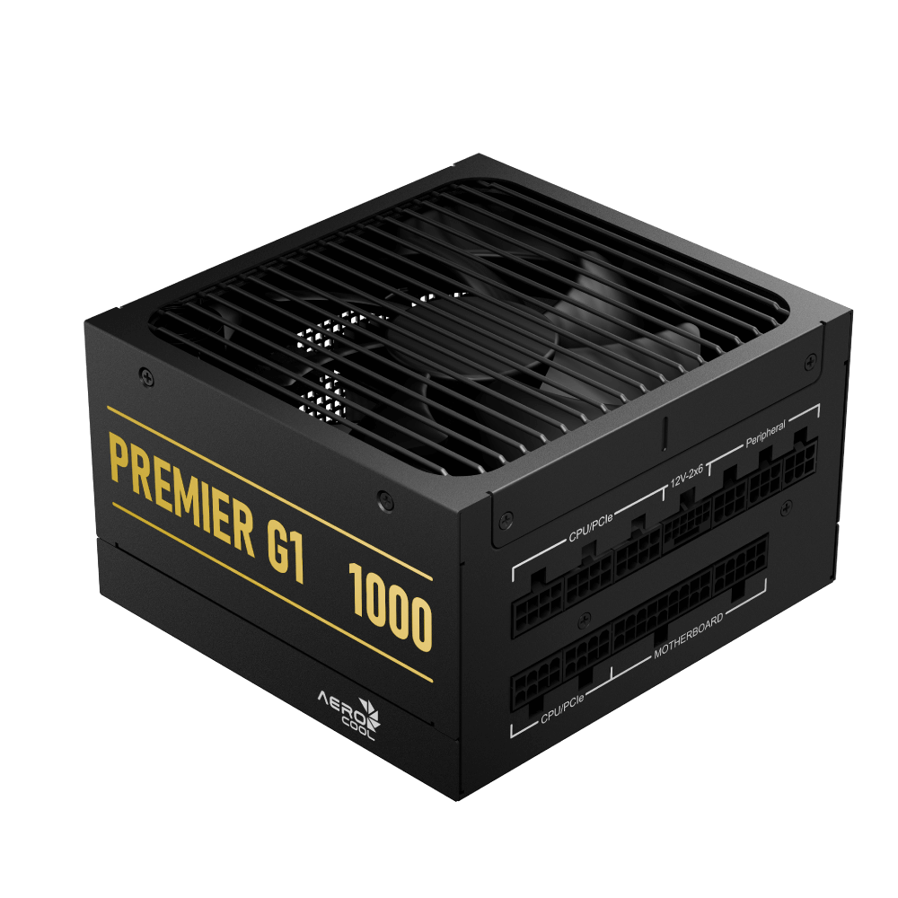 Aerocool Premier G1 Gold 1000W PSU - ATX 3.1 PCIe5.1 - ATX 24 PIN; 1x 4+4PIN CPU; 1x CPU 8PIN; 12x SATA; 2x PATA; 9x PCIe 6+2PIN | dynacor.co.za