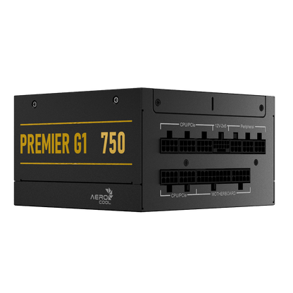 Aerocool Premier G1 Gold 750W PSU - ATX 3.1 PCIe5.1 - ATX 24 PIN; 1x 4+4PIN CPU; 1x CPU 8PIN; 12x SATA; 2x PATA; 9x PCIe 6+2PIN; | dynacor.co.za