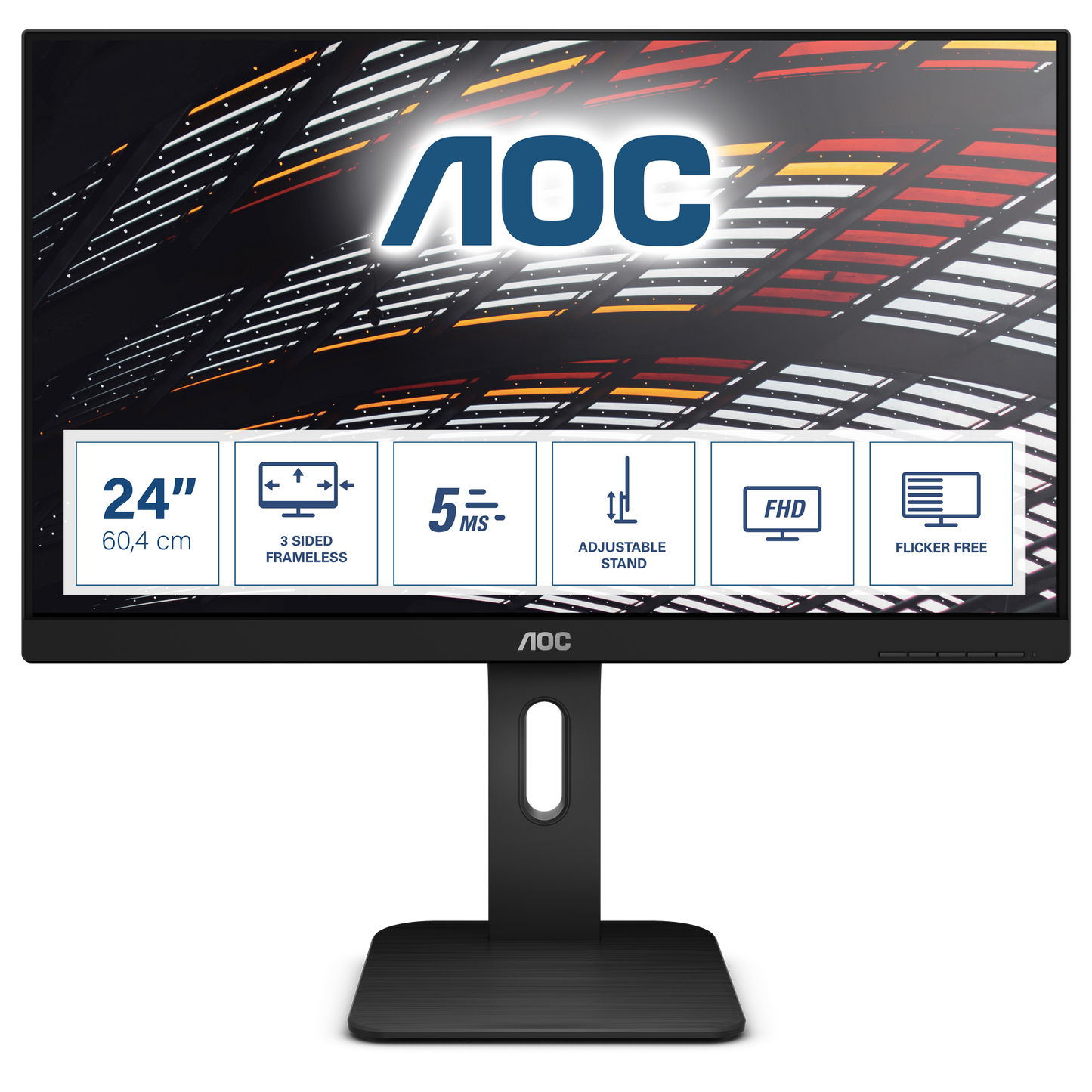 AOC Monitor 23.8” IPS Panel; 1920x1080@60Hz; HAS; HDMI; DisplayPort; VGA; USB 3.1; Flicker free; VESA; 4 year warranty | dynacor.co.za