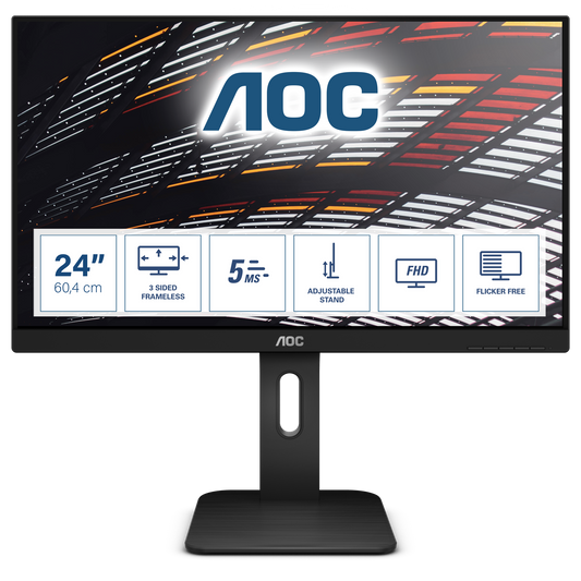 AOC Monitor 23.8” IPS Panel; 1920x1080@60Hz; HAS; HDMI; DisplayPort; VGA; USB 3.1; Flicker free; VESA; 4 year warranty | dynacor.co.za