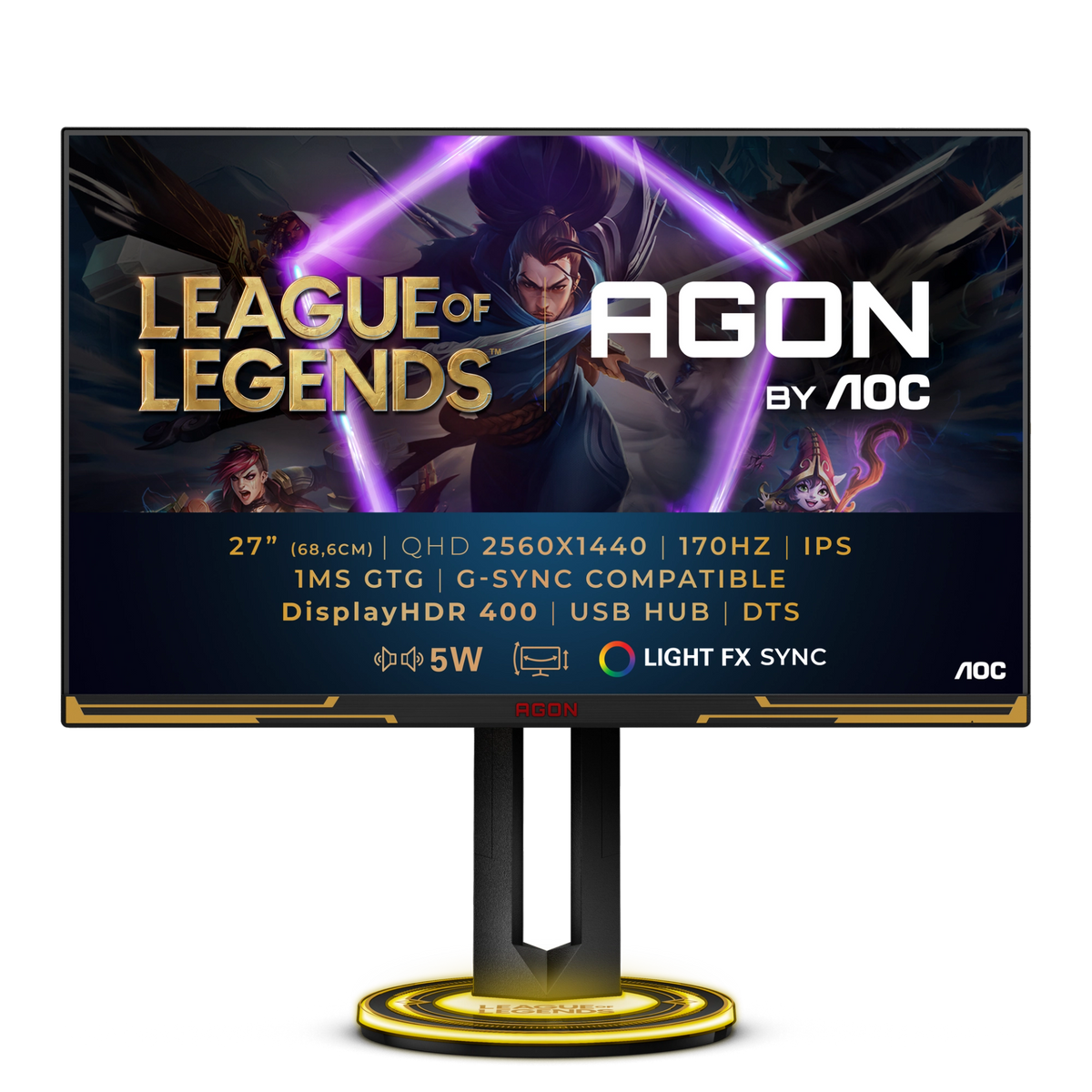 AOC AGON LOL Monitor IPS Panel 27'' QHD 2560 x 1440 ; 170hz; In game lighting effects; 1ms; G-Sync Compatible; 4 Year Warranty | dynacor.co.za