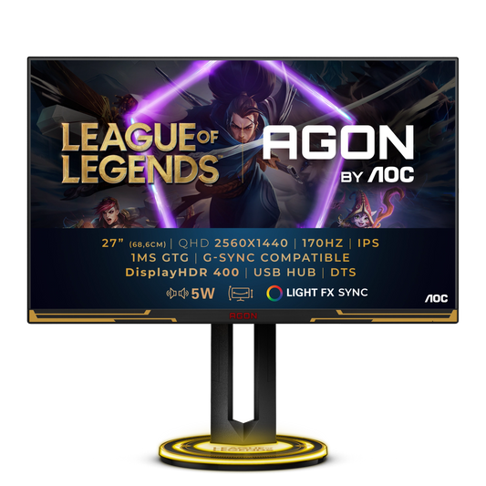 AOC AGON LOL Monitor IPS Panel 27'' QHD 2560 x 1440 ; 170hz; In game lighting effects; 1ms; G-Sync Compatible; 4 Year Warranty | dynacor.co.za