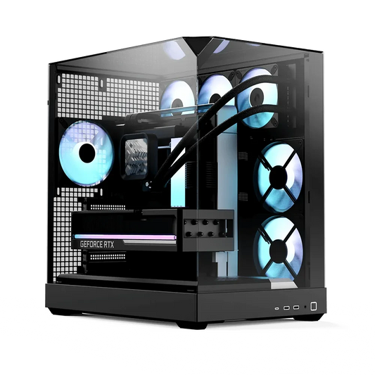 Aerocool APNX V2 Vision Black 3 glass panel case. X-Pand Flow design 4x ARGB Fan included - 360mm radiator  - (APCM-VI02143.11) | dynacor.co.za